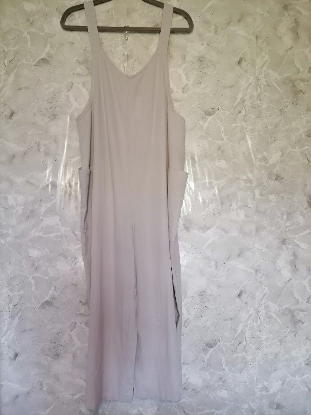 Hunter & Brown Jumpsuit Women M gray HBJ1182 Rayon Linen Wide Leg Overalls